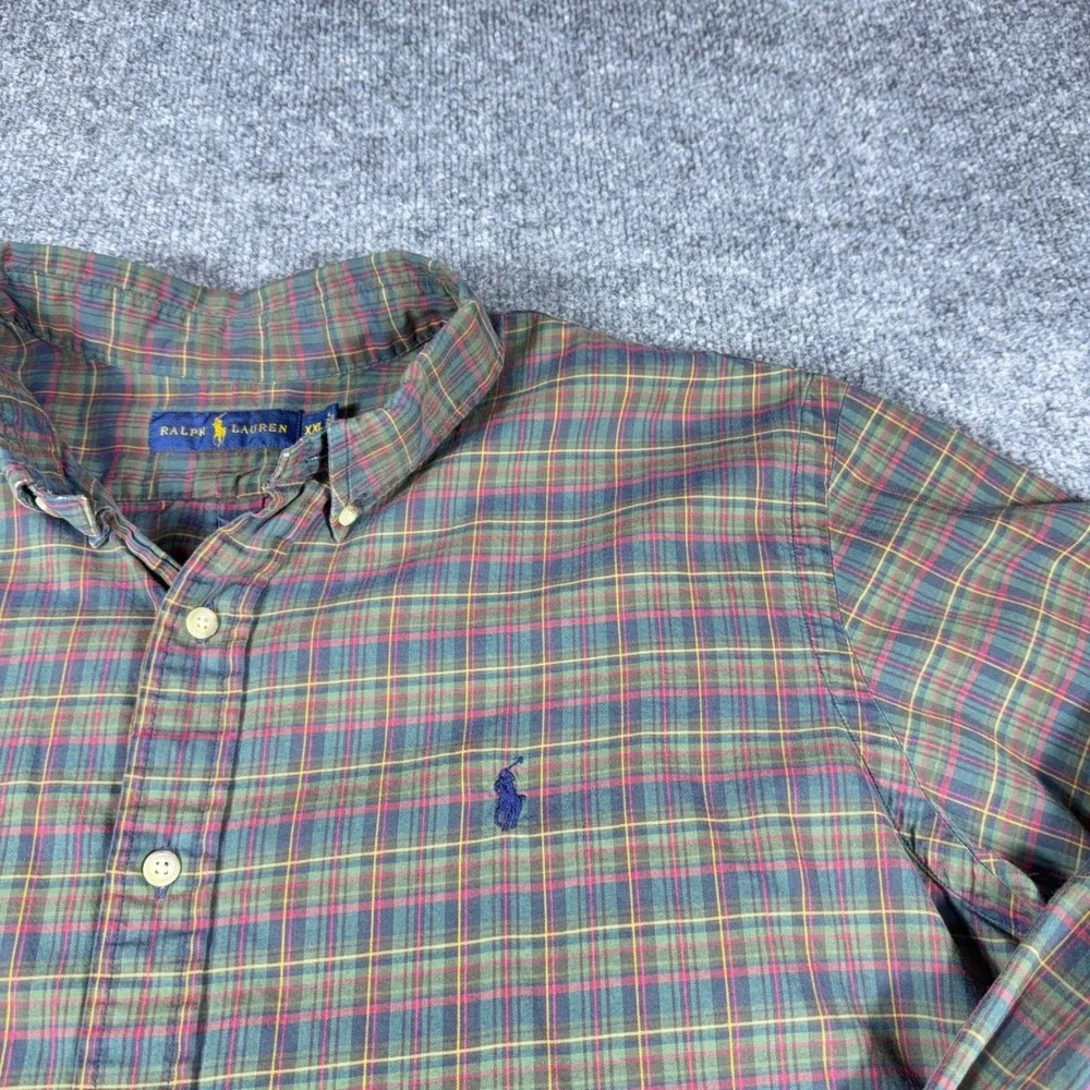 Polo Ralph Lauren Mens Green Plaid Button Down Shirt Cotton Long Sleeve XL